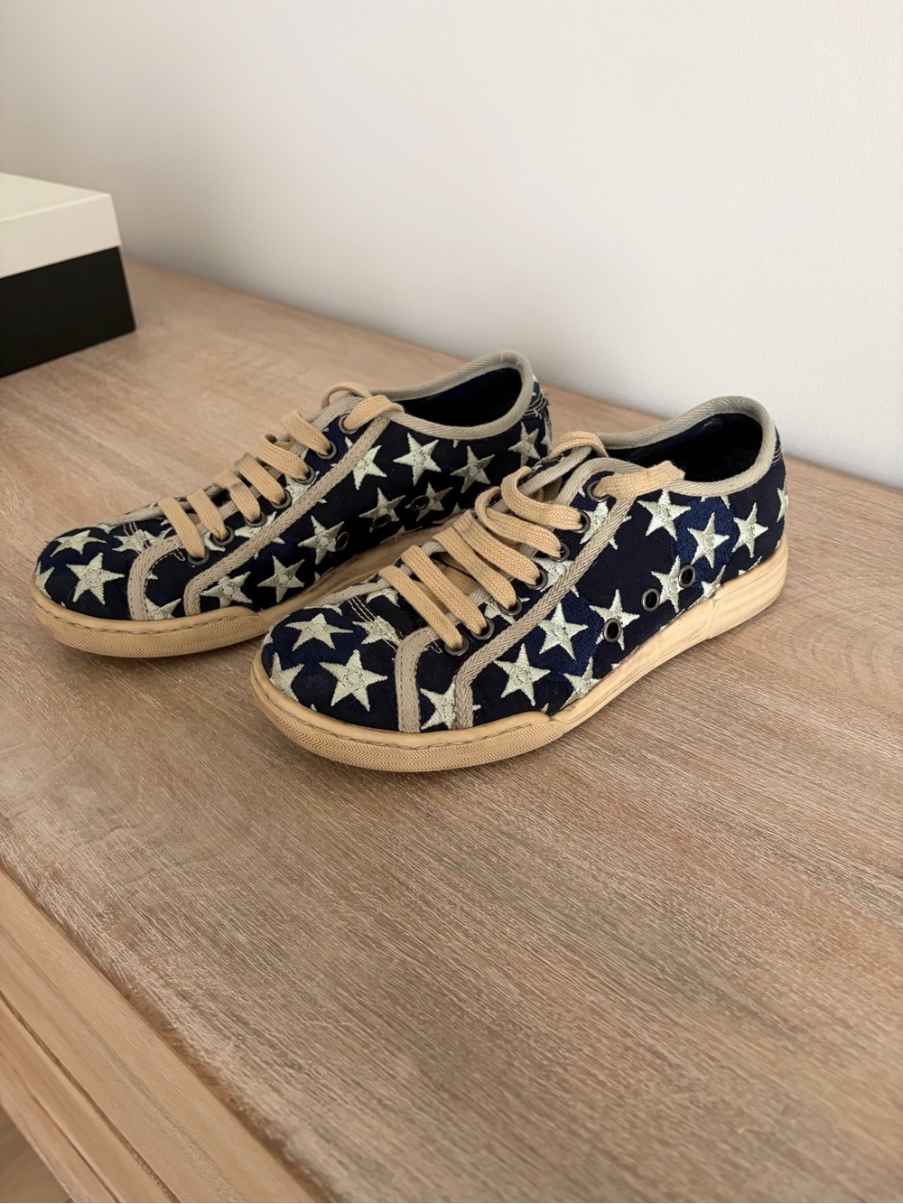 Marc Jacobs Navy Star Print Sneakers with Beige Accents